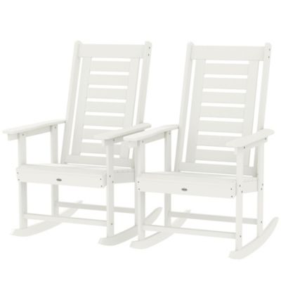 Modern Muse 2 pc. Outdoor Rocking Chairs, HDPE Patio Rockers with 28 in. High Back, Wide Armrests for Porch Backyard