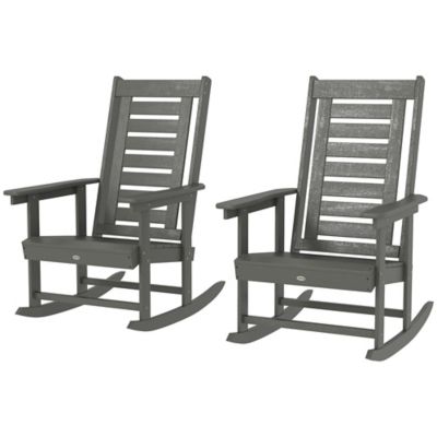 Modern Muse 2 pc. Outdoor Rocking Chairs, HDPE Patio Rockers with 28 in. High Back, Wide Armrests for Porch Backyard