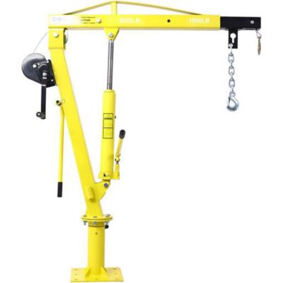 TMB Hydraulic Pickup Truck Crane with Hand Winch, 2000 lb. Capacity, Yellow