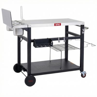 Feasto Stainless Steel Pizza Prep Station and Grill Cart, Silver & Black