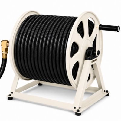 Real Hose Storage Dual Wall & Floor Hose Reel Mount, 200 ft. Hose Capacity, White