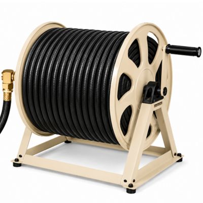 Real Hose Storage Dual Wall & Floor Hose Reel Mount, 200 ft. Hose Capacity, Tan