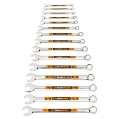 GEARWRENCH 15 pc. 12 Point SAE Hi-Viz Long Pattern Combination Wrench Set