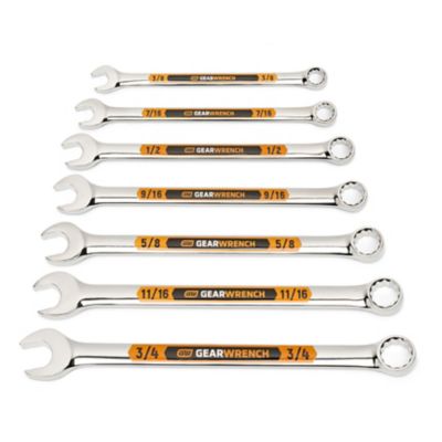 GEARWRENCH 7 pc. 12 Point SAE Hi-Viz Long Pattern Combination Wrench Set with Tool Roll