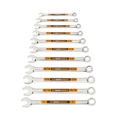 GEARWRENCH 11 pc. 12 Point SAE Hi-Viz Long Pattern Combination Wrench Set with Tool Roll