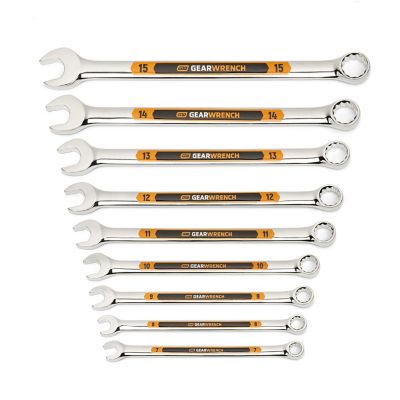 GEARWRENCH 9 pc. 12 Point Metric Hi-Viz Long Pattern Combination Wrench Set with Tool Roll