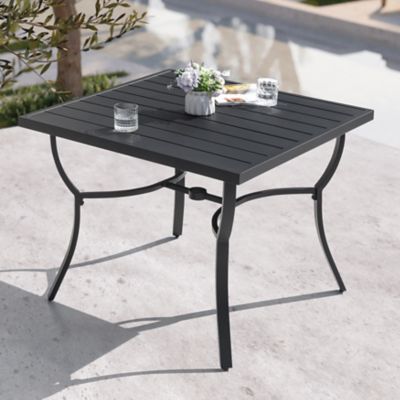 Nuu Garden Patio Dining Table with Aluminum Tabletop, Umbrella Hole
