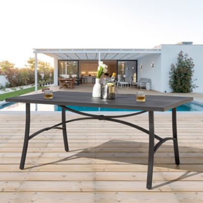 Nuu Garden Patio Dining Table with Aluminum Tabletop and Umbrella Hole