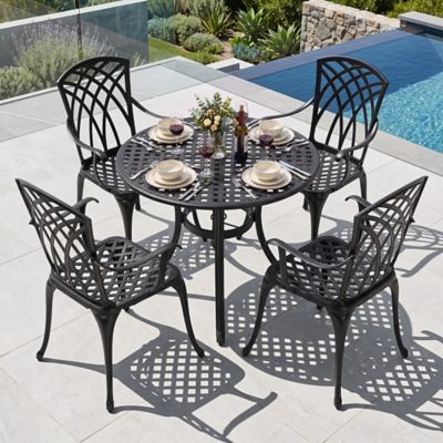 Nuu Garden 5 pc. Patio Cast Aluminum Dining Set with Umbrella Hole