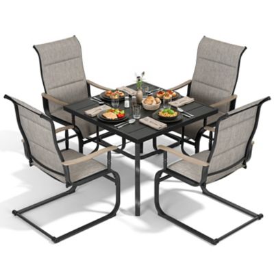 Nuu Garden 5 pc. Patio Dining Set, C-Spring Motion, Wood-Grain Armrests