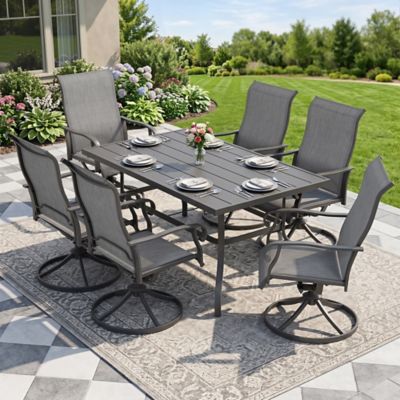 Nuu Garden 7 pc. Patio Dining Set with Textilene Swivel Chairs
