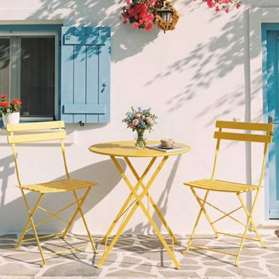 Nuu Garden 3 pc. E-Coated Metal Patio Bistro Set, Folding Bistro Table and Chairs Set