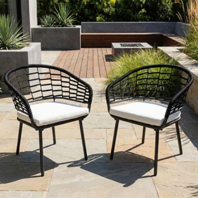 Nuu Garden Outdoor Woven Rope Metal Chairs with 2.4 in. Thick Cushions