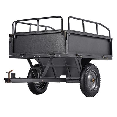 Trustmade Garden Trailer 10 cu. ft., 500 lb., ATV UTV Steel Dump Cart 14 in. Tires, Hand Pull or Foot Pedal for Lawn Mower