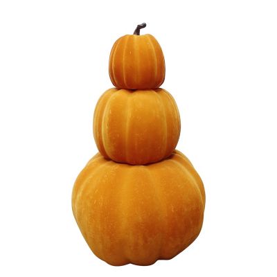Haunted Hill Farm 29 in. Flocked Pumpkin Stack with Stakes Halloween Decoration