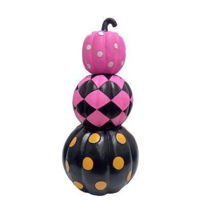 Haunted Hill Farm 28 in. Designer Polka Dot Checkerboard Summerween Pumpkin Stack Halloween Decoration