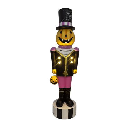 Haunted Hill Farm 4 ft. LED Pumpkin Head Nutcracker with Jacket Buttons Halloween Decoration