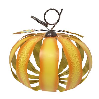 Haunted Hill Farm 14 in. LED Metal 3D Pumpkin Lantern Halloween Decoration