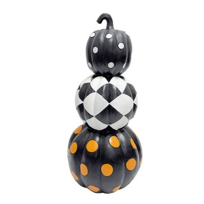 Haunted Hill Farm 28 in. Designer Polka Dot Checkerboard Pumpkin Stack Halloween Decoration