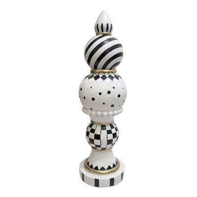 Haunted Hill Farm 4 ft. Finial with Black & White Polka Dot, Checkerboard & Swirl Halloween Decoration