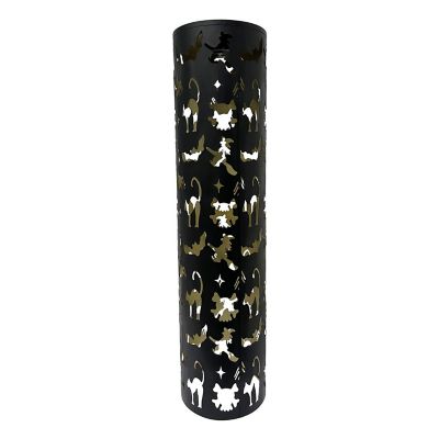 Haunted Hill Farm 30 in. LED Decorative Metal Pillar Lantern with Cat & Ghost Cutouts Halloween Decoration