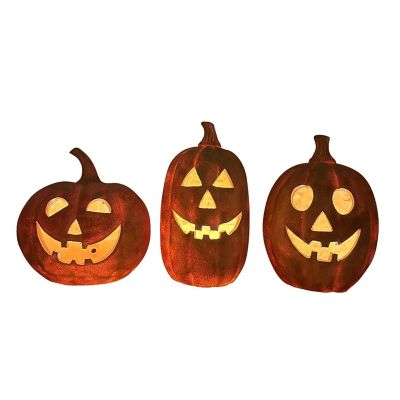 Haunted Hill Farm LED 3 pc. Spooky Jack O Lantern Set Halloween Decoration