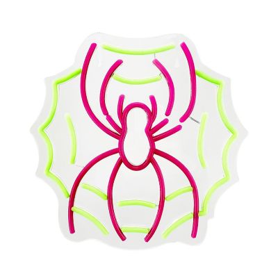 Haunted Hill Farm 11 in. LED Spider with Web Halloween Wall Decoration