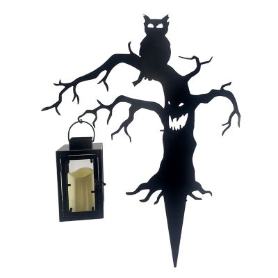 Haunted Hill Farm 24 in. LED Metal Spooky Tree with Owl and Lantern Halloween Decoration