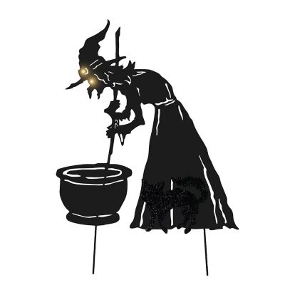 Haunted Hill Farm 36 in. LED Black Metal Witch and Cat Halloween Decoration