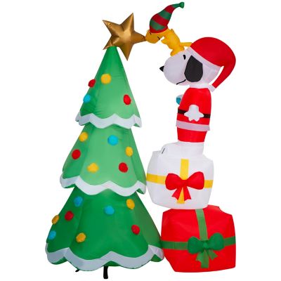 Peanuts Airblown Christmas Light, Snoopy with Woodstock Decorating Tree Scene