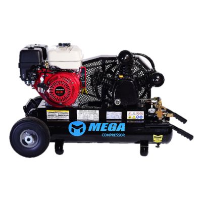 Mega 9 hp Honda Key Start 10 gal. Dual Wheeled 14.5 CFM at 175 PSI, 180 PSI Max, Two Stage