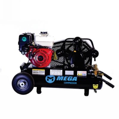 Mega 9 hp Honda Recoil Start 10 gal. Dual Wheeled 20 CFM at 100 PSI, 150 PSI Max