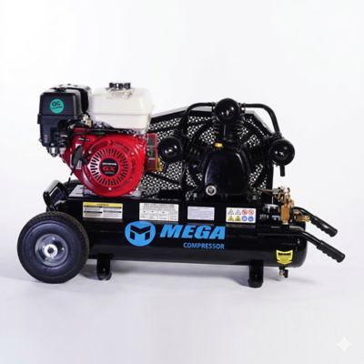 Mega 9 hp Honda Key Start 10 gal. Dual Wheeled 20 CFM at 100 PSI, 150 PSI Max