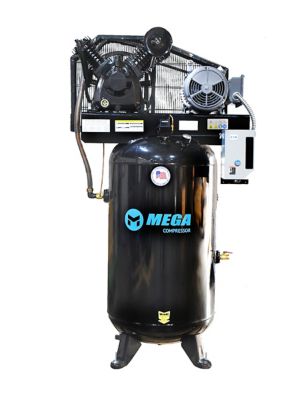 Mega 7.5 hp Upright 24 CFM with Mag Starter (175 PSI max) with 3 Phase Power 460 V Two Stage