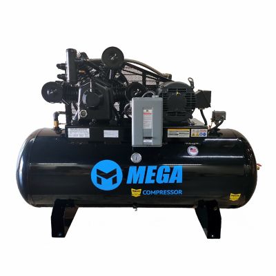 Mega 15 hp Horizontal 50 CFM, 175 PSI (200 PSI max) 3 Phase Power 460 V Two Stage