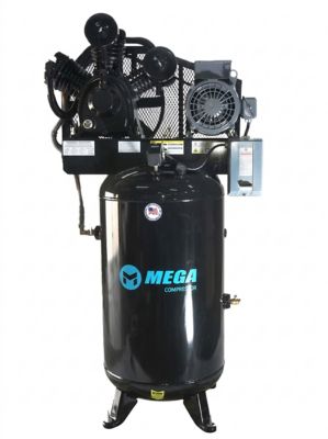 Mega 7.5 hp Upright 28 CFM with Mag Starter, 175 PSI Max, Two Stage with 10 hp Two Stage Pump Only with 650 rpm on Pump