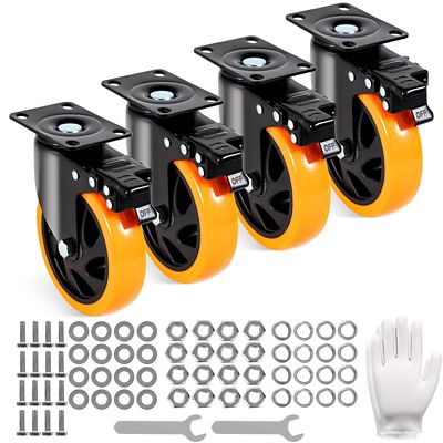 VEVOR Caster Wheels, 5 in. Swivel Plate Casters, Set of 4, with Security A/B Locking No Noise PVC Wheels