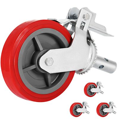 VEVOR Scaffolding Wheels Set of 4, 8 in., Scaffolding Casters Heavy Duty, 3200 lb. Per Set, Locking Stem Casters with Brake