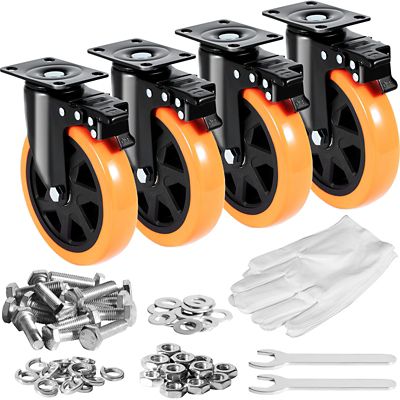VEVOR Caster Wheels, 6 in. Swivel Plate Casters, Set of 4, with Security A/B Locking No Noise PVC Wheels