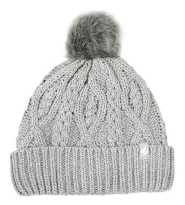 Heat Holders Women's Brina Solid Cable Knit Roll Up Hat with Pom Pom