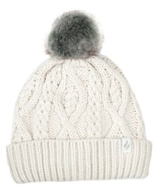 Heat Holders Women's Brina Solid Cable Knit Roll Up Hat with Pom Pom