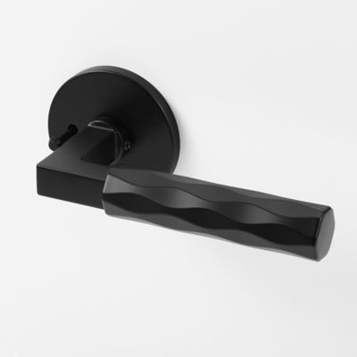 McBowery Hailey Matte Black Modern Bed/Bath Interior Door Handle with Round Rosette and Concealed Screws, Privacy