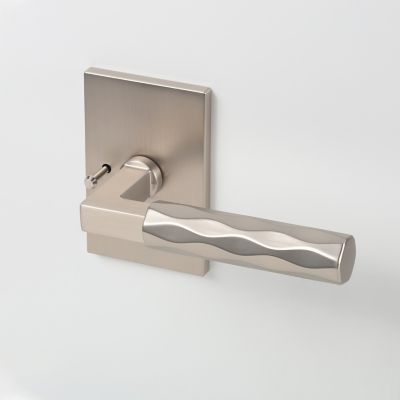 McBowery Hailey Satin Nickel Modern Bed/Bath Interior Door Handle with Rectangular Rosette and Concealed Screws (Privacy)