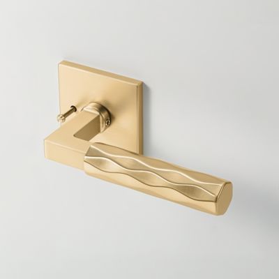 McBowery Hailey Champagne Gold Modern Bed/Bath Interior Door Handle with Square Rosette and Concealed Screws (Privacy)