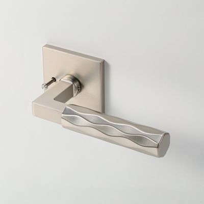 McBowery Hailey Satin Nickel Modern Bed/Bath Interior Door Handle with Square Rosette and Concealed Screws (Privacy)