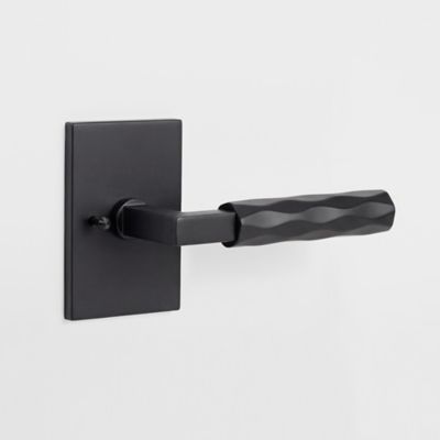 McBowery Hailey Matte Black Modern Bed/Bath Interior Door Handle with Rectangular Rosette and Concealed Screws (Privacy)