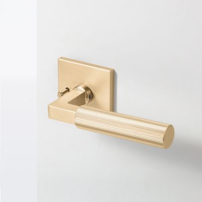 McBowery Mila Champagne Gold Modern Linear Bed/Bath Interior Door Handle with Square Rosette and Concealed Screws, Privacy