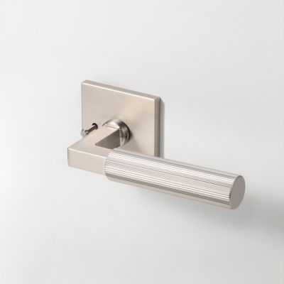 McBowery Mila Satin Nickel Modern Linear Bed/Bath Interior Door Handle with Square Rosette and Concealed Screws, Privacy