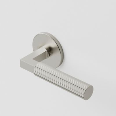 McBowery Mila Satin Nickel Modern Linear Double Dummy Interior Door Handle with Round Rosette and Concealed Screws