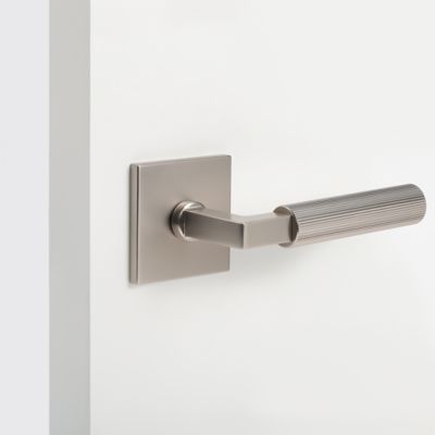 McBowery Mila Satin Nickel Modern Linear Double Dummy Interior Door Handle with Square Rosette and Concealed Screws